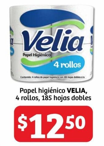 Soriana Híper Papel higiénico VELIA, 4 rollos, 185 hojas dobles oferta