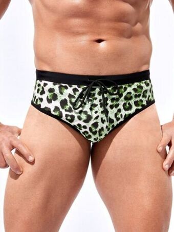 SHEIN Hombres calzoncillo de natación de leopardo de cintura con nudo oferta