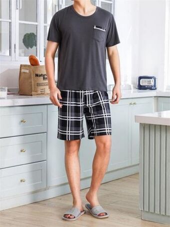 Hombres conjunto de pijama con estampado de cuadros