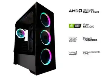 PCEL Pc gamer powerbit byte iii black v2: procesador amd ryzen 5 5500 (hasta 4.2 ghz), memoria de 16gb ddr4, nvme m.2 de 1tb, vide oferta