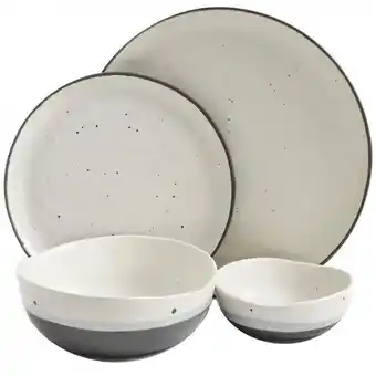 Vajilla rhinebeck de 16 piezas de cerámica blanca con detalles negros gibson elite