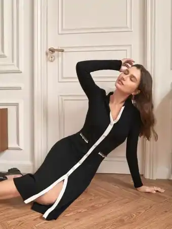 SHEIN Shein frenchy vestido de punto ribete en contraste con botón oferta