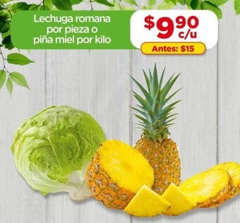 Bodega Aurrerá Lechuga romana por pieza o piña miel por kilo oferta