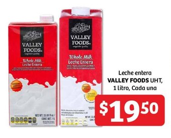 Soriana Mercado Leche entera VALLEY FOODS UHT, 1 litro, Cada una oferta