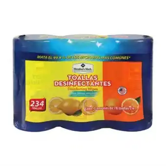 Sam's Club Toallitas desinfectantes member's mark 3 envases con 78 pzas c/u oferta