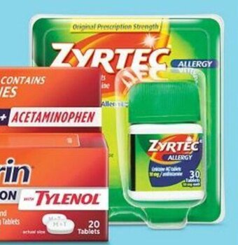 Zyrtec 24-Hour 30-ct. allergy relief tablets.