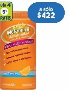 Farmacia San Pablo Metamucil fibra multibeneficios sabor naranja sin azúcar 425 g oferta