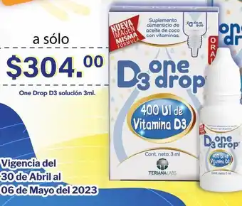 Farmacia San Pablo One drop d3 suplemento alimenticio de vitamina d3 con base de aceite de coco fraccionado oferta