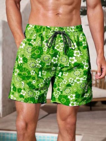 SHEIN Hombres shorts de natación con estampado floral de cintura con cordón oferta