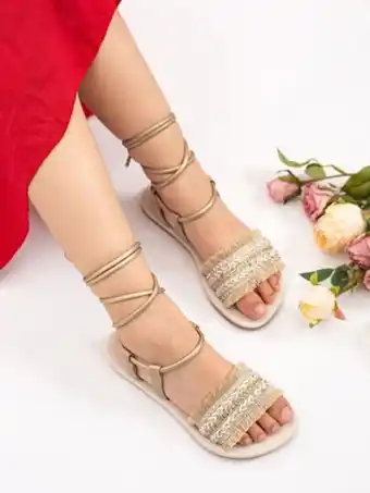 SHEIN Chicas con fleco de color combinado sandalias planas moda sandalias de tiras oferta
