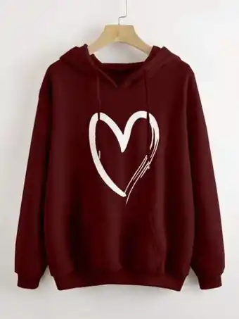 SHEIN Shein ezwear capucha con cordón con bolsillo de canguro con estampado de corazón oferta