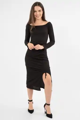 Santory Vestido corto liso manga larga con jareta oferta