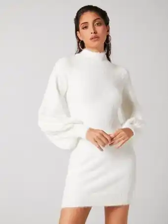 SHEIN Shein bizwear vestido de punto de cuello alto de manga obispo de peluche oferta