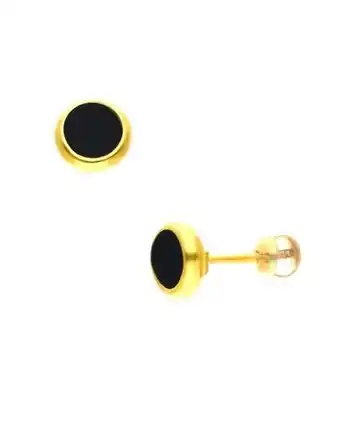 Broqueles redondo bisel de oro amarillo con onix 14k