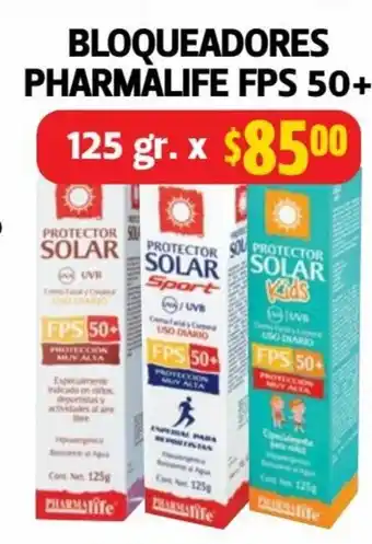 Farmacias Guadalajara BLOQUEADORES PHARMALIFE FPS 50+ 125g oferta