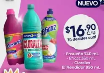Farmacias Guadalajara - Ensueño 740 mL - Eficaz 350 mL - Cloralex El Rendidor 950 mL oferta