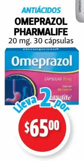 Farmacias Guadalajara ANTIÁCIDOS OMEPRAZOL PHARMALIFE 20 mg. 30 cápsulas Lleva 2 por oferta