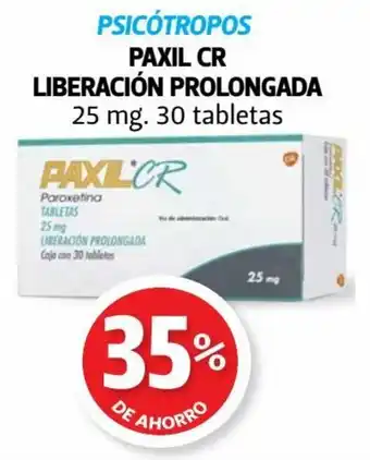PSICÓTROPOS PAXIL CR LIBERACIÓN PROLONGADA 25 mg. 30 tabletas