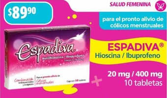 Farmacias Guadalajara ESPADIVAⓇ Hioscina / Ibuprofeno 20 mg / 400 mg 10 tabletas oferta