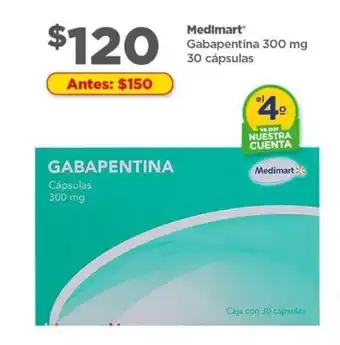 Bodega Aurrerá Medimart Gabapentina 300 mg 30 cápsulas oferta