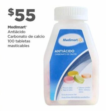 Bodega Aurrerá Medimart Antiácido Carbonato de calcio 100 tabletas masticables oferta