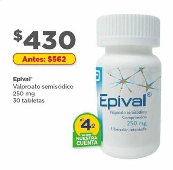 Bodega Aurrerá Epival Valproato semisódico 250 mg 30 tabletas oferta