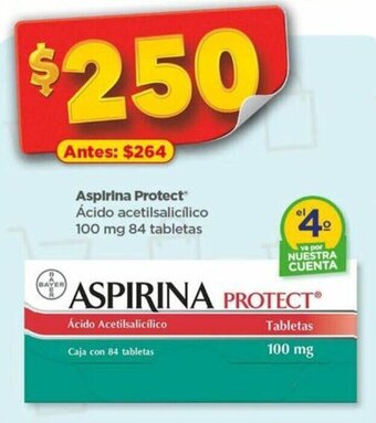 Bodega Aurrerá Aspirina Protect Ácido acetilsalicílico 100 mg 84 tabletas oferta