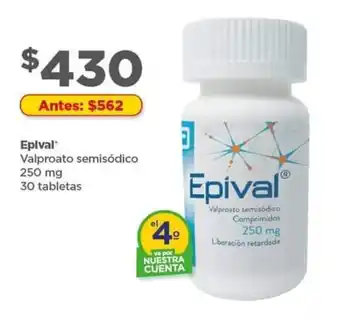 Epival Valproato semisódico 250 mg 30 tabletas