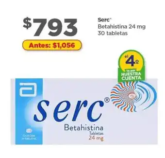 Bodega Aurrerá Serc Betahistina 24 mg 30 tabletas oferta