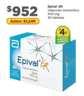 Bodega Aurrerá Epival® ER Valproato semisódico 500 mg 30 tabletas oferta