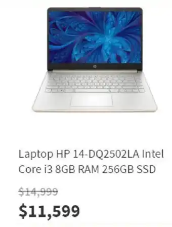 Laptop HP 14-DQ2502LA Intel Core i3 8GB RAM 256GB SSD