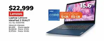 Office Depot Laptop lenovo ideapad 3 15iau7 / intel core i7 / 15.6 pulg. / 512gb ssd / 12gb ram / azul oferta