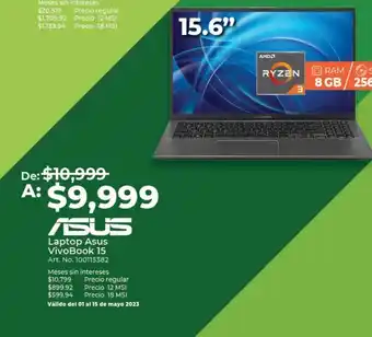 Office Depot Laptop asus vivobook 15 / amd ryzen 3 / 15.6 pulg. / 256gb ssd / 8gb ram / gris oferta