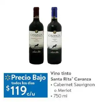 Walmart Vino tinto Santa Rita Cavanza • Cabernet Sauvignon o Merlot 750ml oferta