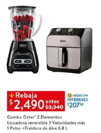 Walmart Combo Oster® 2 Elementos Licuadora reversible 3 Velocidades más 1 Pulso + Freidora de Aire 6.8 L oferta