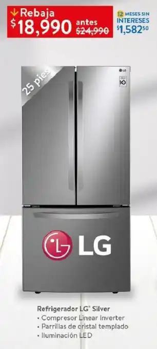 Walmart Refrigerador LG Silver 25 pies oferta