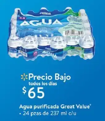 Walmart Agua purificada Great ValueⓇ • 24 pzas de 237 ml c/u oferta