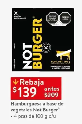 Hamburguesa a base de vegetales Not Burger • 4 pzas de 100 g c/u