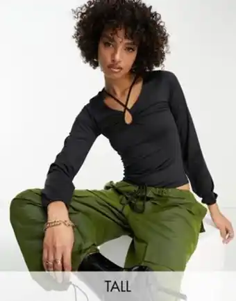 ASOS Threadbare tall super stretch strappy front long sleeve bodysuit in black oferta