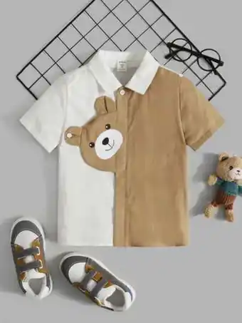SHEIN Shein camisas para niño pequeño botón delantero dibujos animados color combinado casual oferta