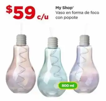 Bodega Aurrerá My Shop Vaso en forma de foco con Popote 800ml oferta