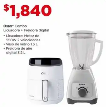 Bodega Aurrerá Oster Combo Licuadora + Freidora digital Licuadora 550W 2 velocidades • Vaso de vidrio 1.5 L Freidora de aire digital 3.2 L oferta