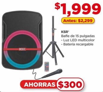 Bodega Aurrerá KSR Bafle de 15 pulgadas - Luz LED multicolor - Batería recargable oferta