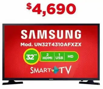 Bodega Aurrerá SAMSUNG SMART TV 32" HDMI USB HD Mod. UN32T4310AFXZX oferta