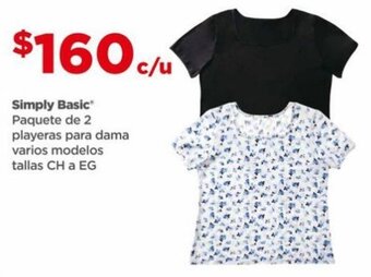 Bodega Aurrerá Simply Basic Paquete de 2 playeras para dama varios modelos tallas CH a EG oferta