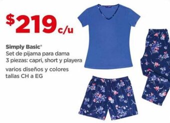 Bodega Aurrerá Simply Basic Set de pijama para dama 3 piezas: capri, short y playera varios diseños y colores tallas CH a EG oferta