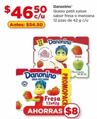 Bodega Aurrerá Danonino Queso petit suisse sabor fresa o manzana 12 pzas de 42 g c/u oferta