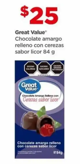 Bodega Aurrerá Great Value Chocolate amargo relleno con cerezas sabor licor 84 g oferta