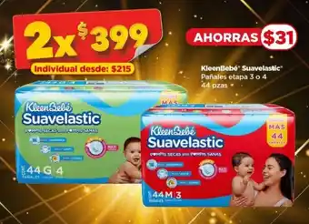 Bodega Aurrerá KleenBebé Suavelastic Pañales etapa 3 o 4 •2 x 44 pzas oferta