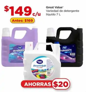 Bodega Aurrerá Great Value* Variedad de detergente c/u líquido 7 L oferta